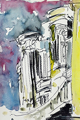 Wolfgang Wähnelt: Orgelkonzert in St. Trinitatis /Zerbst), 2019, Aquarell und Kohle